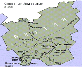 Карта речных круизов по реке Лена, Сибирь