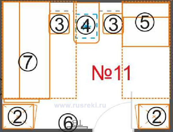План каюты эконом №11 на теплоходе "Белая Русь"